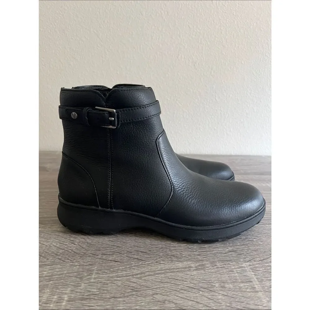 Vionic Redding Black Leather Ankle Boots Women’s Comfort Orthotic Zip Booties 7M